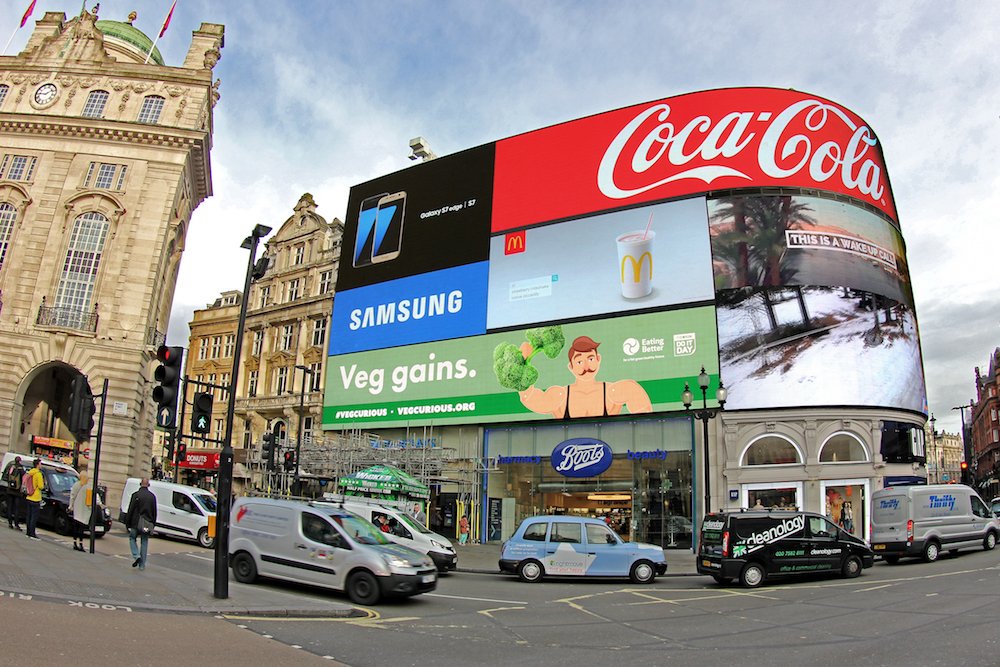 The VegCurious campaign on a billboard in Picadilly Circus