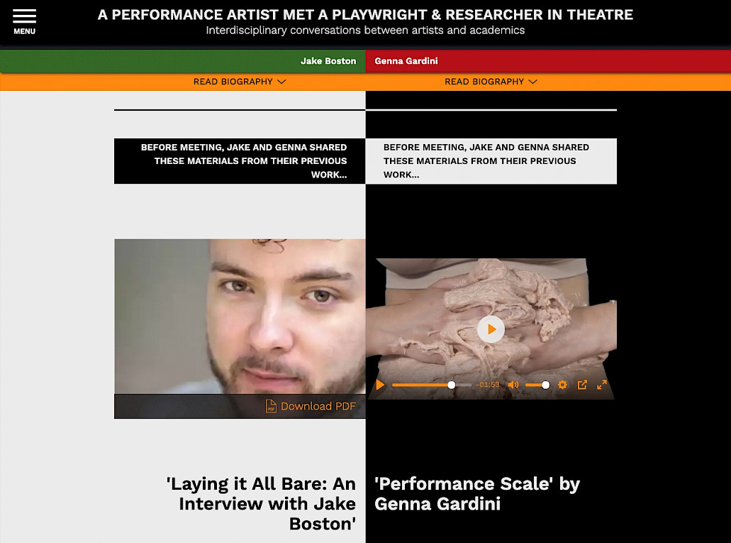 A screenshot of a conversation detail page. This image shows the conversation between a playwright and a researcher in theatre.