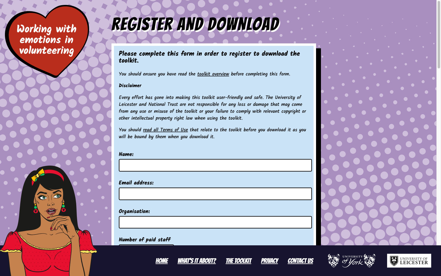 A screen shot of the sign up form for the website.