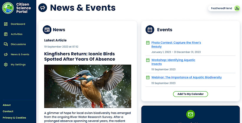 A screenshot of a news and events listing page.