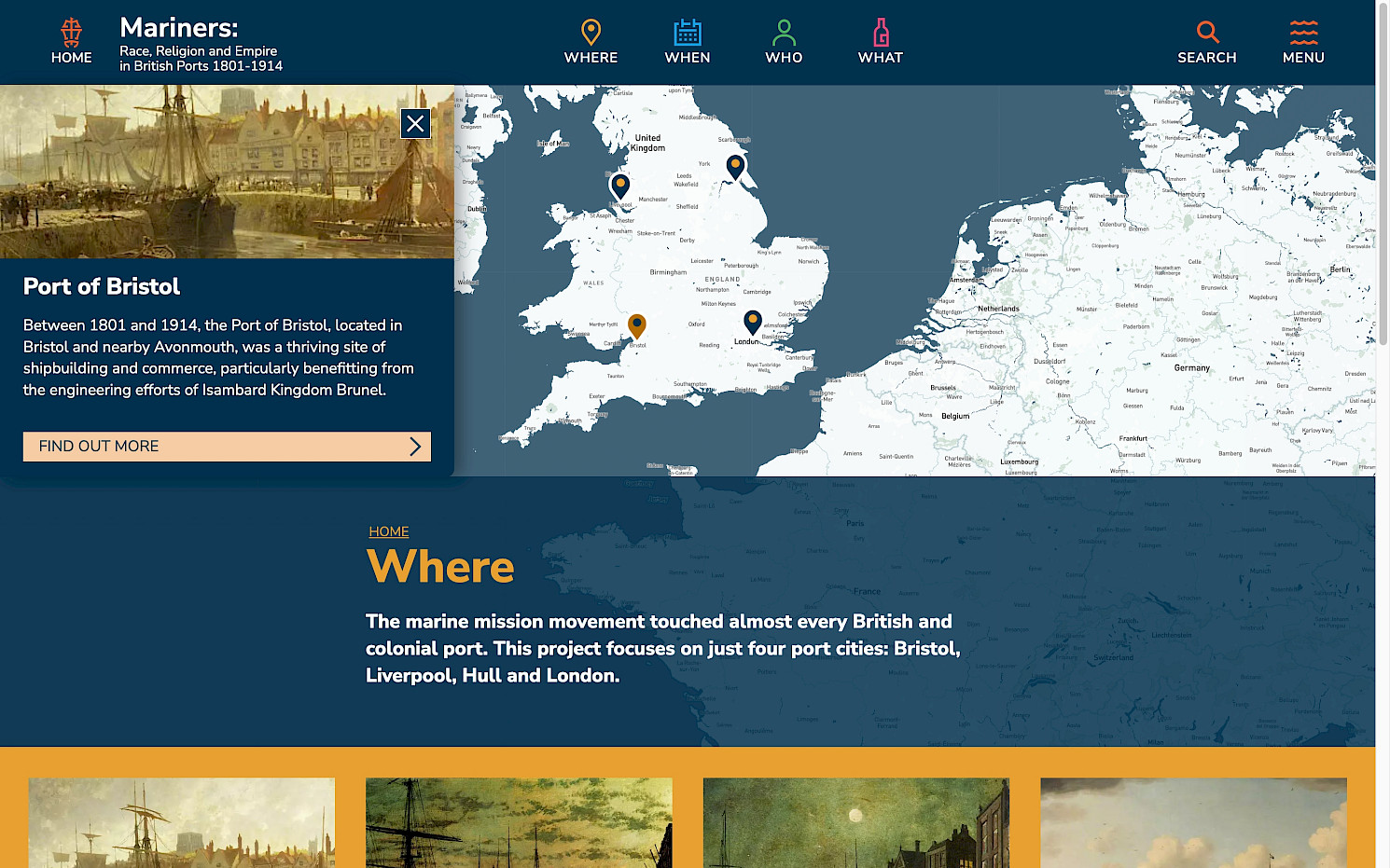 Screenshot of the website showing a map of locations