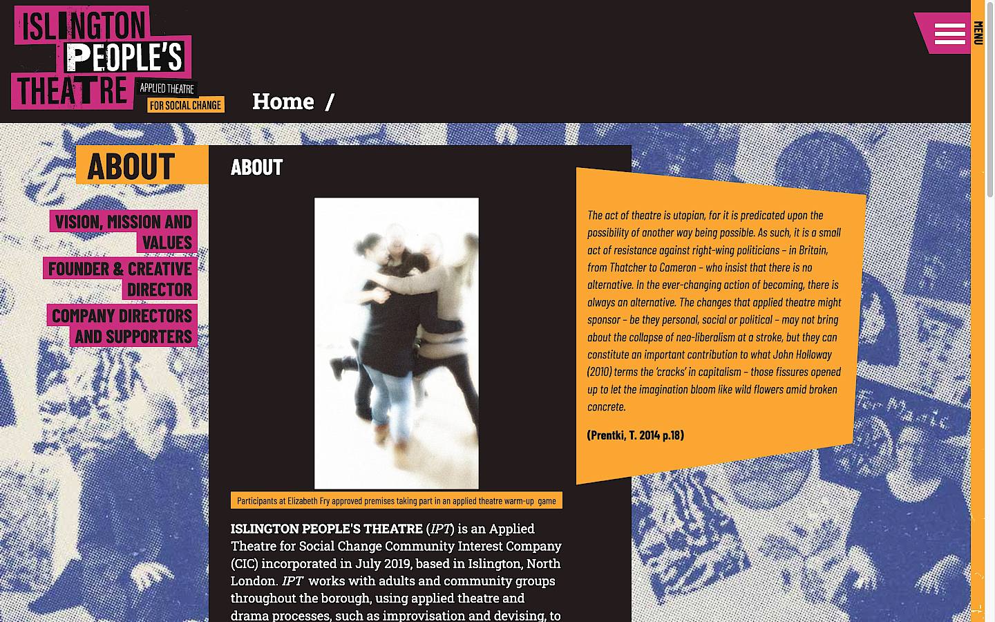 Screenshot of the website showing bright neon colours with a photocopied zine style of imagery.