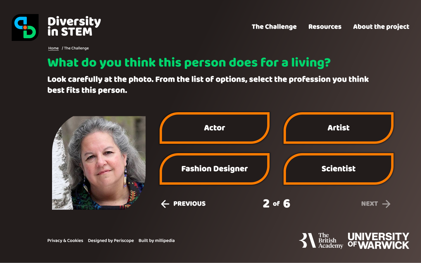 A screenshot of the website showing the quiz interface.